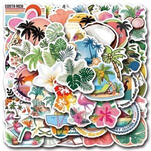 55 Tropical Island Beach Vacation Stickers Palm Floral Designs Surfing Coconut